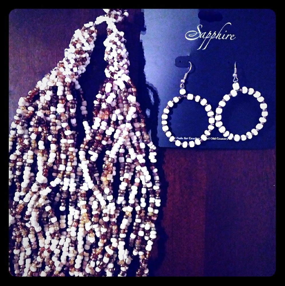 Brown & white beaded necklace